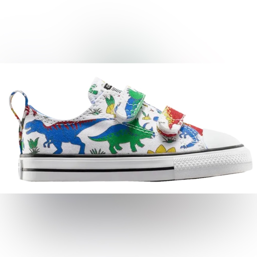 Converse Kids White Sneakers with Multicolor Dinosaur Print